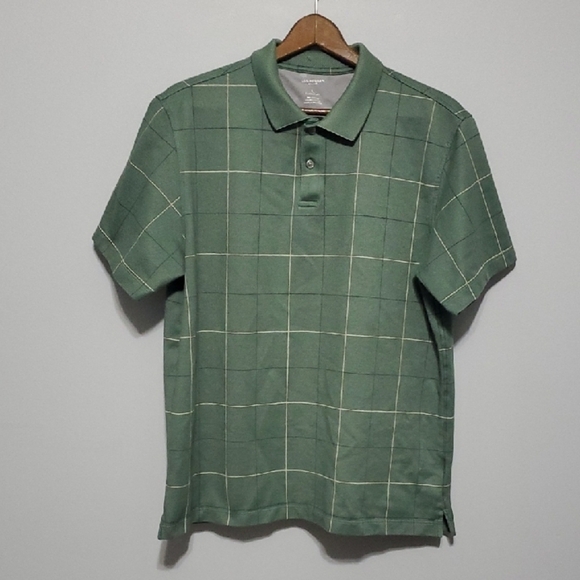 Van Heusen Shirt Mens Size Large L Green Stripes Checkered Design Polo Shirt - Picture 1 of 6